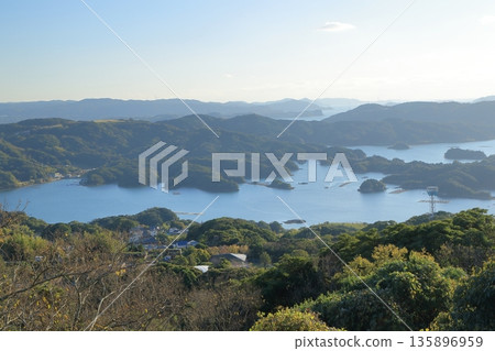 View of the Kujukushima Islands from Ishidake Observatory, the filming location for The Last Samurai, in Sasebo, Nagasaki Prefecture View of the Kujukushima Islands from Ishidake Observatory, the filming location for The Last Samurai, in Sasebo, Nagasaki Prefecture 135896959