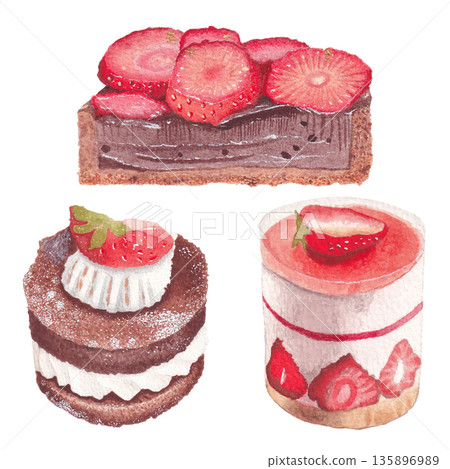 Bakery dessert watercolor illustration for cafe Bakery dessert watercolor illustration for cafe 135896989
