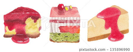 Bakery pastry cake watercolor food illustration Bakery pastry cake watercolor food illustration 135896990