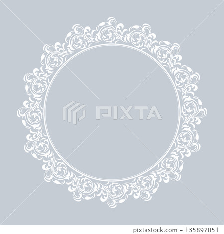 Decorative frame Elegant vector element for design in Eastern style, place for text. Floral gray and white border. Lace illustration for invitations and greeting cards Decorative frame Elegant vector element for design in Eastern style, place for text. Floral gray and white border. Lace illustration for invitations and greeting cards 135897051