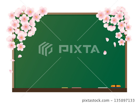 Illustration of a chalkboard decorated with cherry blossoms. Illustration of a chalkboard decorated with cherry blossoms. 135897133
