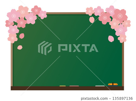 Illustration of a chalkboard decorated with cherry blossoms. Illustration of a chalkboard decorated with cherry blossoms. 135897136