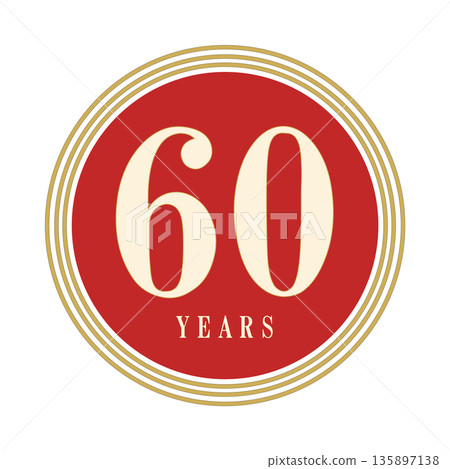 A simple red and gold circular icon for celebrating your 60th anniversary. A simple red and gold circular icon for celebrating your 60th anniversary. 135897138