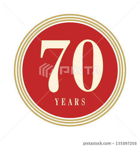A simple circular icon in red and gold for celebrating your 70th anniversary. A simple circular icon in red and gold for celebrating your 70th anniversary. 135897208