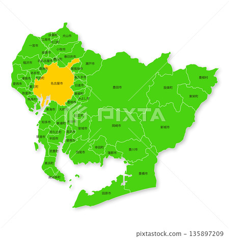 Map of Aichi Prefecture and Nagoya City 135897209