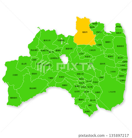 Map of Fukushima Prefecture and Fukushima City 135897217