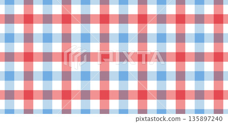 Red and blue gingham fabric seamless pattern. Cute check plaid. Picnic kitchen tablecloth texture. Gingham square vintage texture. Vector illustration isolated on white background 135897240