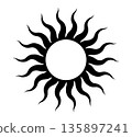 Tribal gothic sun symbol. Tattoo design. Star graphic geometric shape. Mystic black sun icon. Traditional ethnic art design element. Vector illustration isolated on white background 135897241