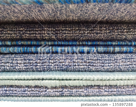 Stacked Blue and Grey Textured Carpets for Interior Floor Covering 135897288