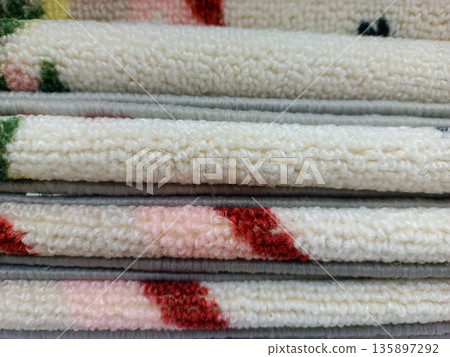 White Floral Patterned Carpet Samples with Grey Border Detail 135897292