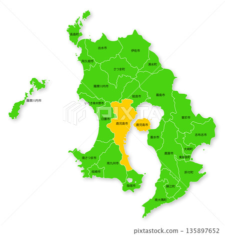 Map of Kagoshima Prefecture and Kagoshima City 135897652