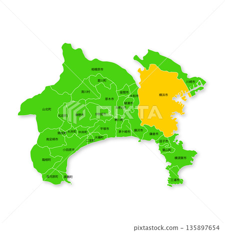 Map of Kanagawa Prefecture and Yokohama City 135897654