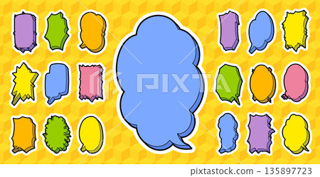 Speech bubbles designed like toy blocks, written vertically 135897723