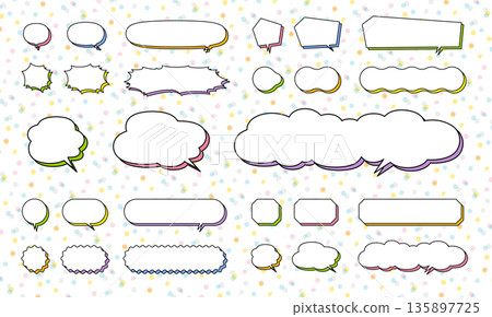 Horizontal speech bubbles with colorful shadow designs on a white background 135897725