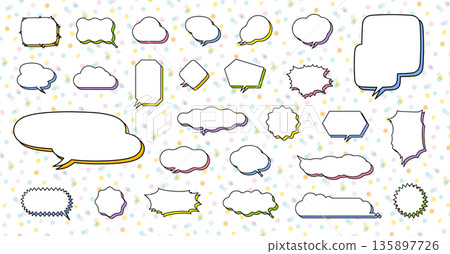 Set of speech bubbles with colorful shadow designs on a white background in various shapes Set of speech bubbles with colorful shadow designs on a white background in various shapes 135897726