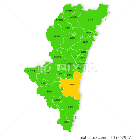 Map of Miyazaki Prefecture and Miyazaki City 135897967
