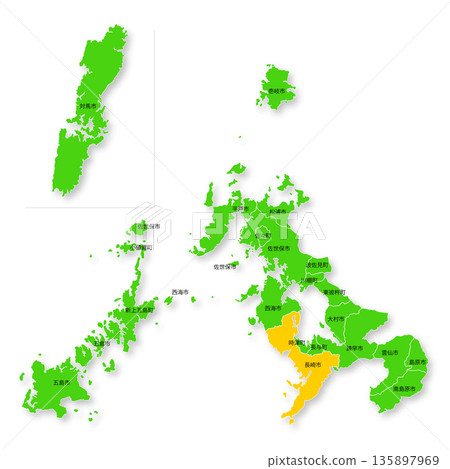 Map of Nagasaki Prefecture and City Map of Nagasaki Prefecture and City 135897969