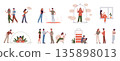 Introverted and extraverted characters scenes. Psychology, sociable and introverted people, outward, inward orientation, personal boundaries, nowaday vector cartoon flat isolated set 135898013