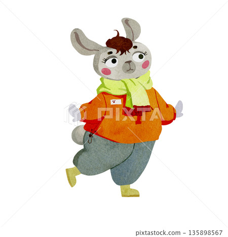 Cute rabbit in mittens on a white background Cute rabbit in mittens on a white background 135898567