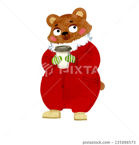 Cute bear with coffee on a white background Cute bear with coffee on a white background 135898573