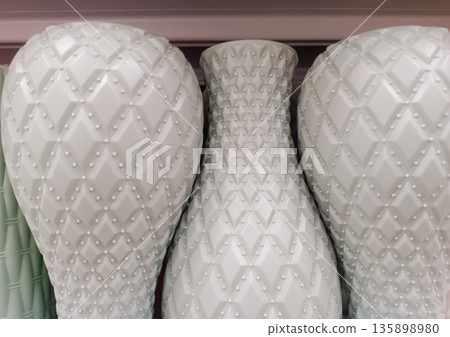 White Ceramic Vases with Embossed Diamond Pattern for Modern Interior Styling White Ceramic Vases with Embossed Diamond Pattern for Modern Interior Styling 135898980
