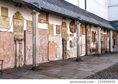 Passau, Germany - Apr 16, 2025: St. Stephans cathedral in Passau, Germany is an old white church with green metal domes 135899050
