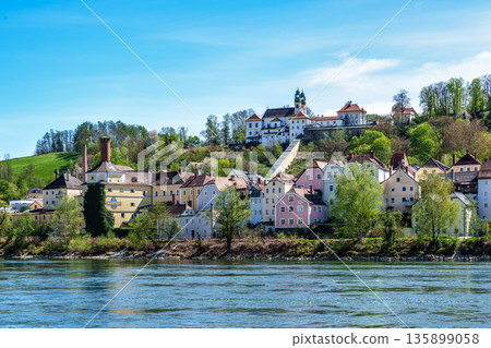 Passau, Germany - Apr 16, 2025: Mariahilf pilgrimage church in Passau, Bavaria, Germany. Pauline monastery 135899058
