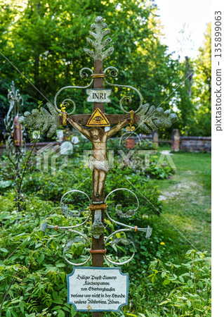 Church St.Clemens in Kranzberg with ancient graveyard and old wr Church St.Clemens in Kranzberg with ancient graveyard and old wr 135899063