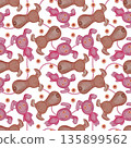 A playful pattern featuring cartoon style rabbits toys. The background is white 135899562