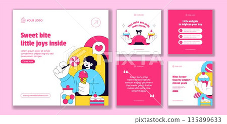 Sweet Shop Flat Cartoon Hand Drawn Background for Social Media Post Illustration 135899633