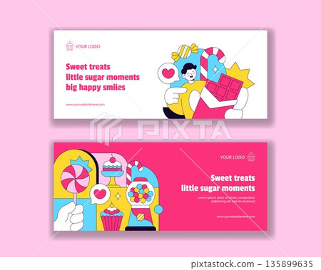 Sweet Shop Flat Cartoon Hand Drawn Illustration Background for Horizontal Banner Sweet Shop Flat Cartoon Hand Drawn Illustration Background for Horizontal Banner 135899635