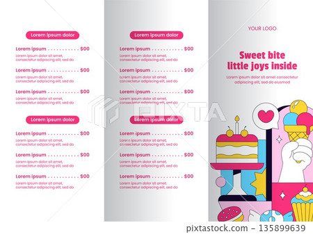 Sweet Shop Cartoon Flat Hand Drawn Background Illustration for Brochure Design Sweet Shop Cartoon Flat Hand Drawn Background Illustration for Brochure Design 135899639