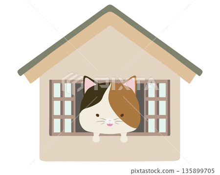Smiling calico cat at home Smiling calico cat at home 135899705