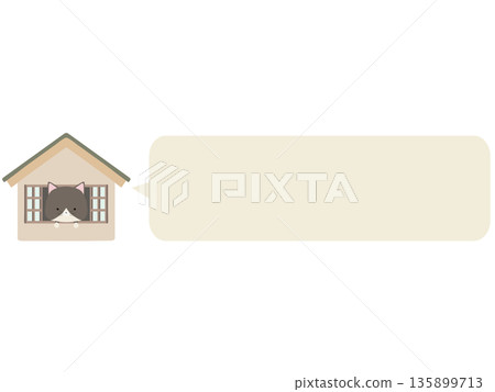 A calico cat at home. With speech bubble. A calico cat at home. With speech bubble. 135899713