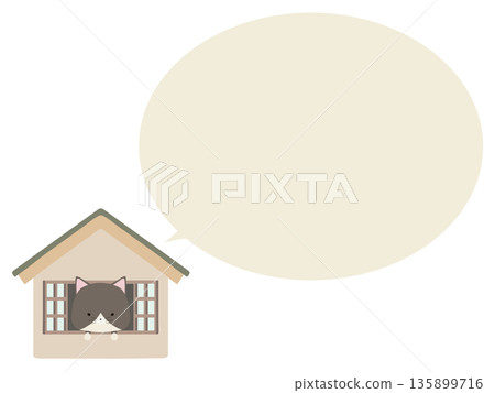 A calico cat at home. With speech bubble. A calico cat at home. With speech bubble. 135899716