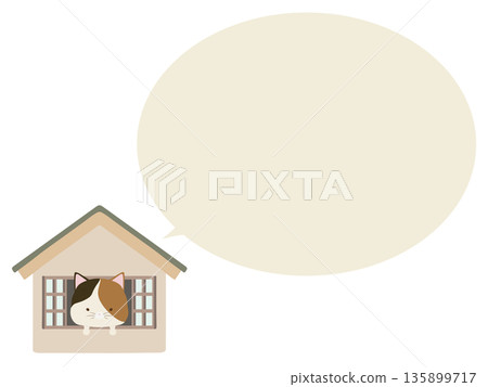 家裡的三色貓。帶對話框。 135899717