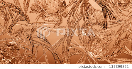 Photo of natural ice texture on the frozen glass in trendy mocha mousse color. Abstract background Photo of natural ice texture on the frozen glass in trendy mocha mousse color. Abstract background 135899851