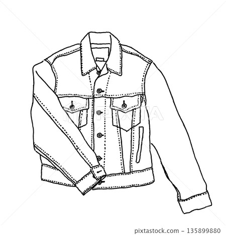 Monochrome line drawing denim jacket illustration - simple fashion item material Monochrome line drawing denim jacket illustration - simple fashion item material 135899880