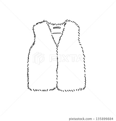 Monochrome line drawing of a fur vest - Autumn/winter outerwear fashion material 135899884