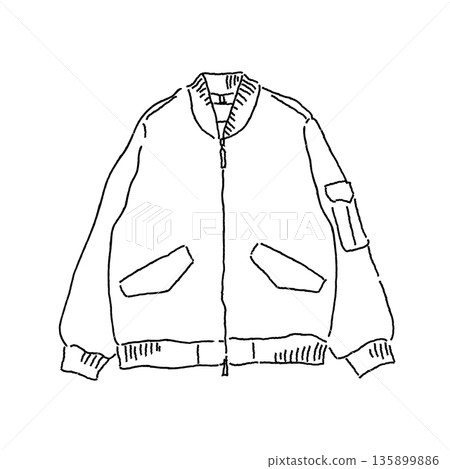 Monochrome line drawing of MA-1 jacket illustration - military outerwear material 135899886