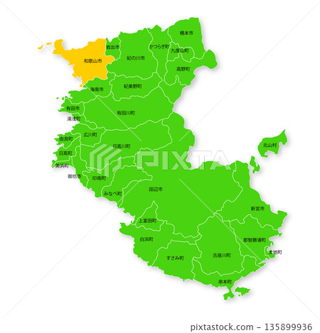 Map of Wakayama Prefecture and Wakayama City 135899936