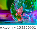 Natural artistic texture of melting ice in colorful light. Abstract Christmas background 135900002
