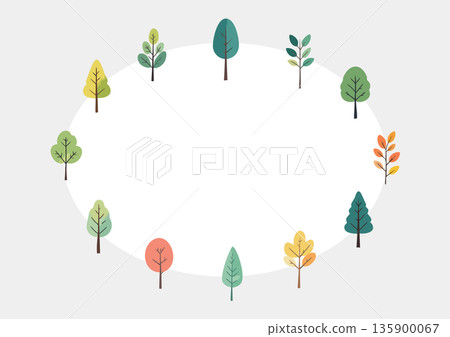 橢圓形木框，手繪樹形圖案，斯堪的納維亞風格 135900067