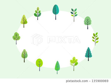 Oval wooden frame, hand-drawn illustration of a tree, Scandinavian style Oval wooden frame, hand-drawn illustration of a tree, Scandinavian style 135900069