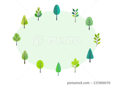 Oval wooden frame, hand-drawn illustration of a tree, Scandinavian style Oval wooden frame, hand-drawn illustration of a tree, Scandinavian style 135900070