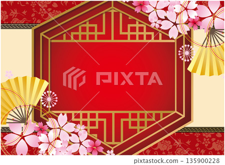Chinese-style frame decoration Spring cherry blossom background 135900228