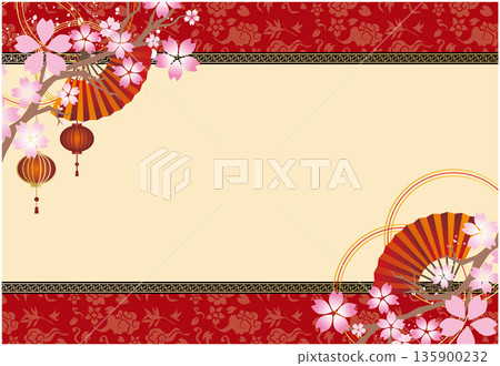 中式相框裝飾 春櫻花背景 135900232