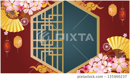 Chinese-style frame decoration Spring cherry blossom background 135900237