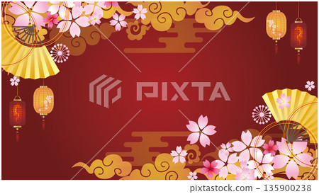 Chinese-style frame decoration Spring cherry blossom background 135900238