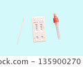 Hand holds a Rapid Antigen Test kit with Negative result during swab COVID-19 testing. 135900270